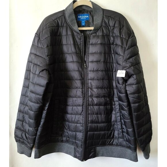 Arizona Jean Co Quilted Bomber Puffer Jacket Coat Mens Size XXL Black Zip NWT - Picture 1 of 7